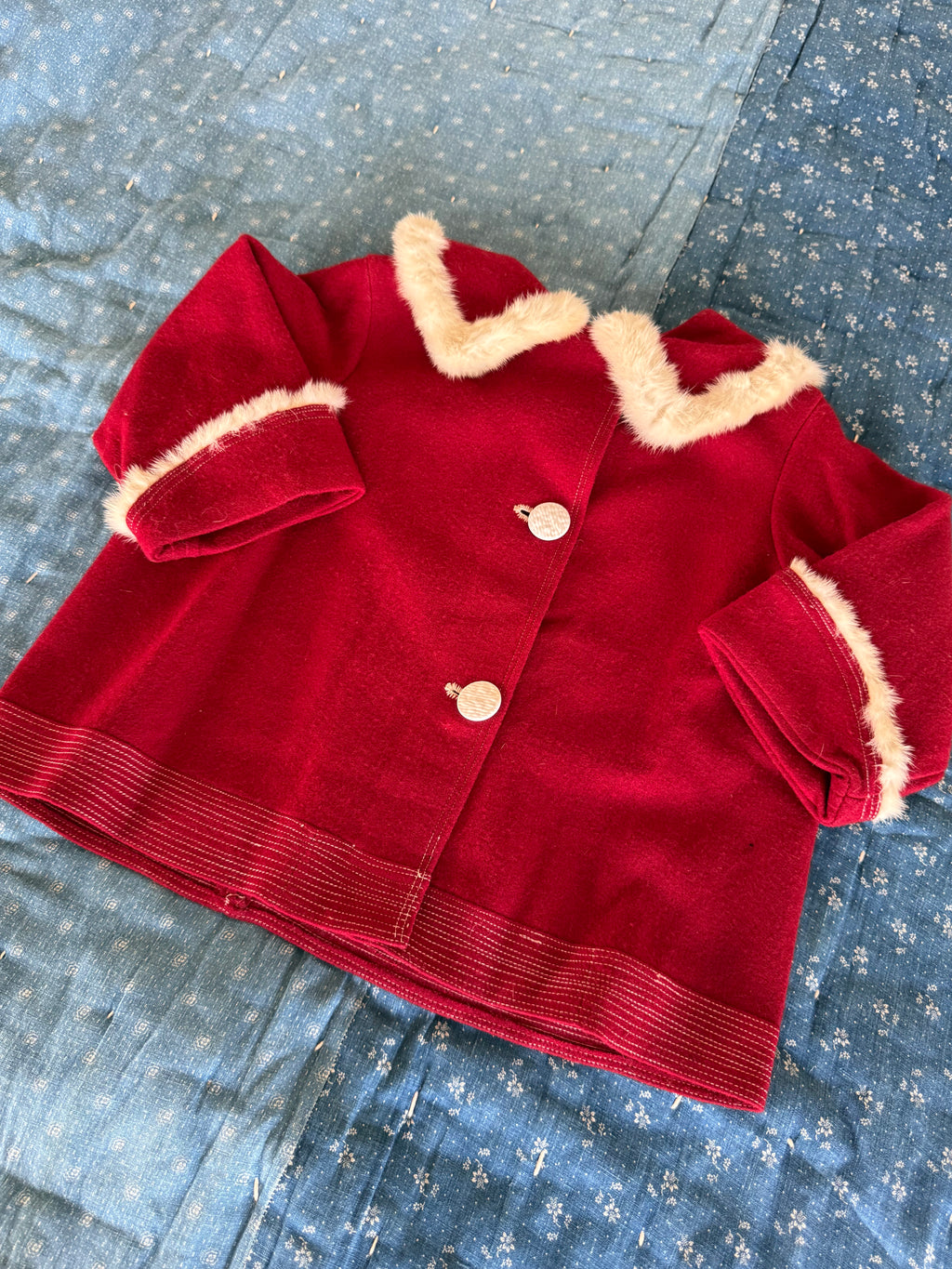 1940s red wool & rabbit fur coat