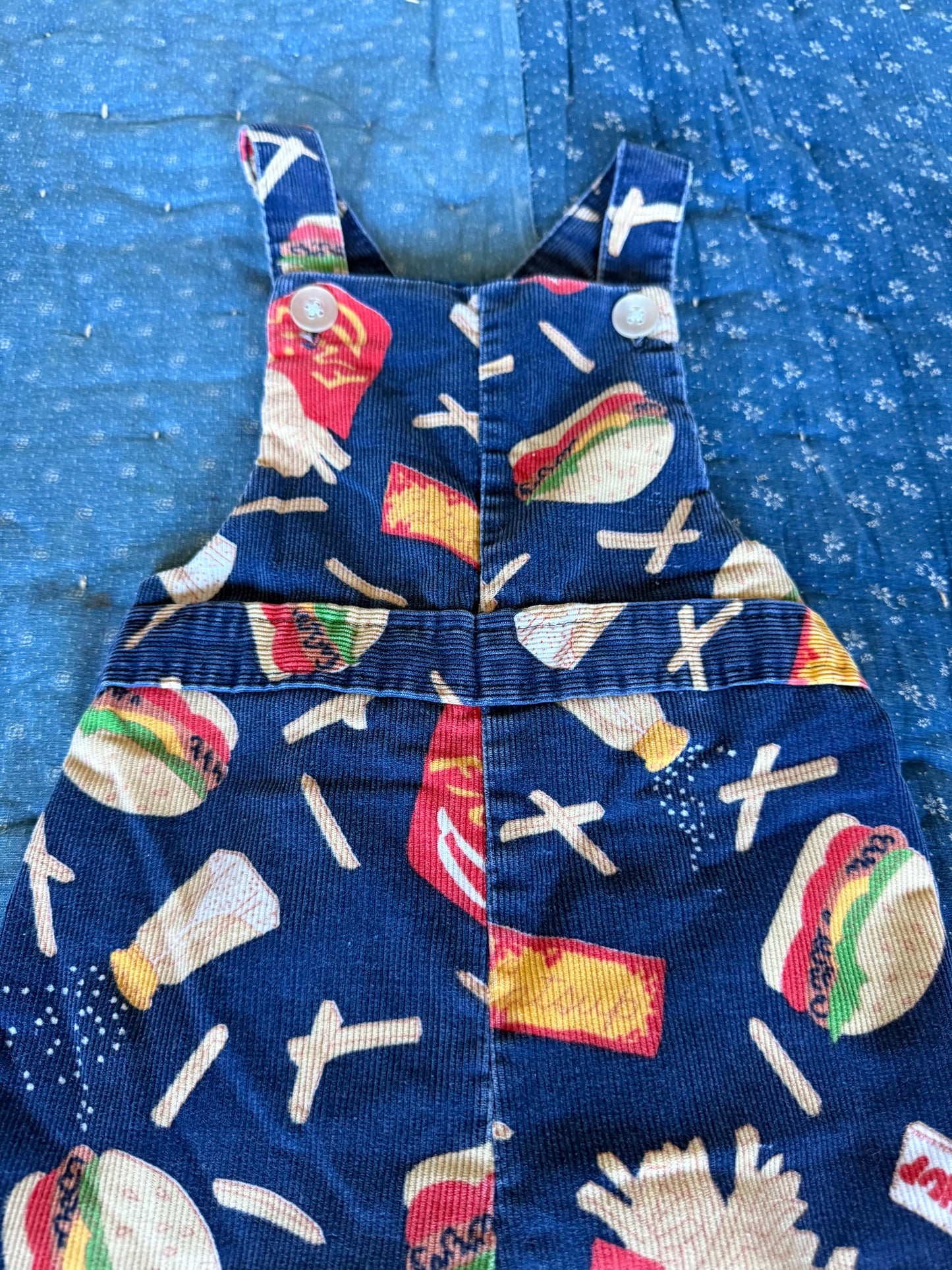 1970s hamburger & fries overalls