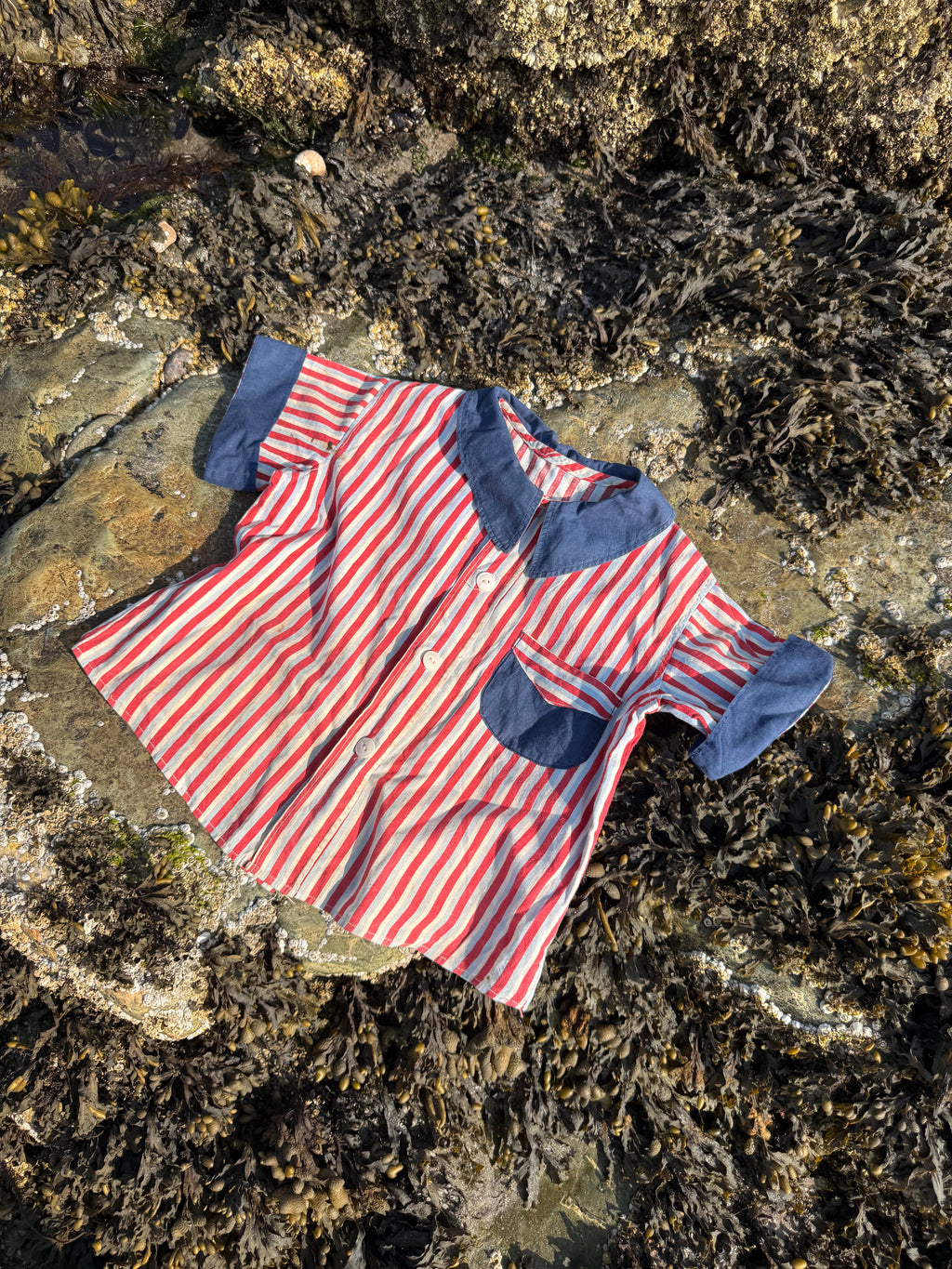 1940s red, white, & blue striped button-down