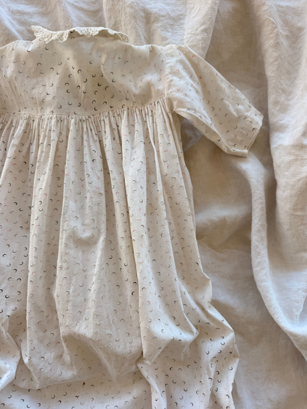 1900s crescent moon calico infant gown