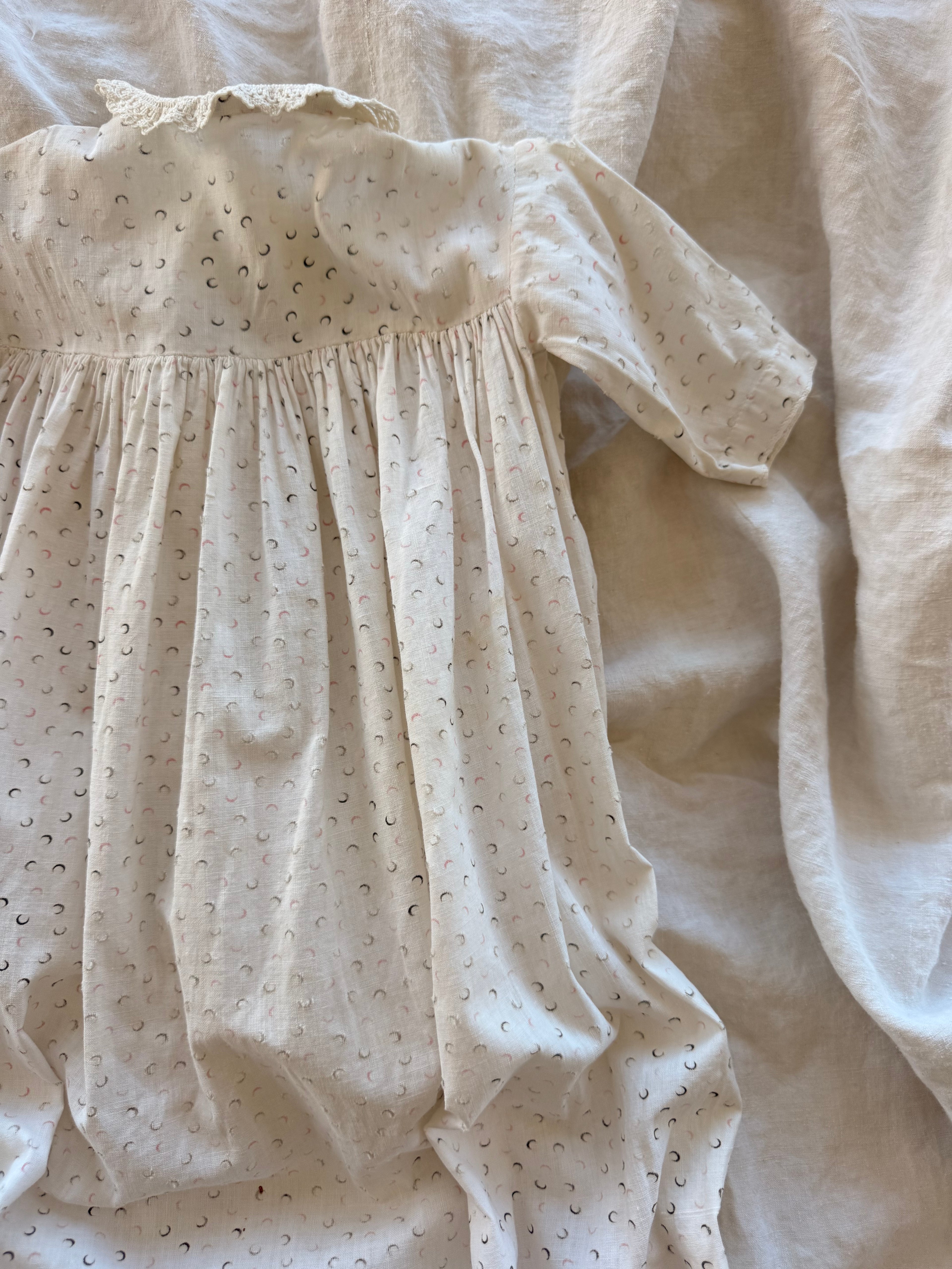 1900s crescent moon calico infant gown