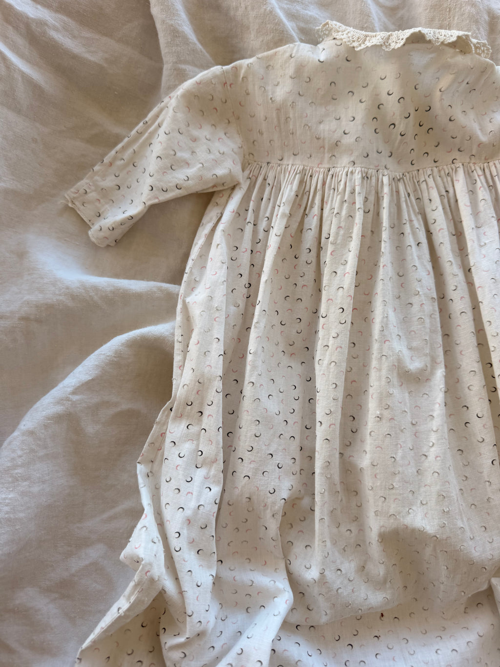 1900s crescent moon calico infant gown