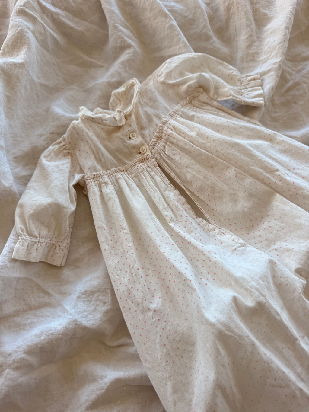 1900s pink polka dot infant gown