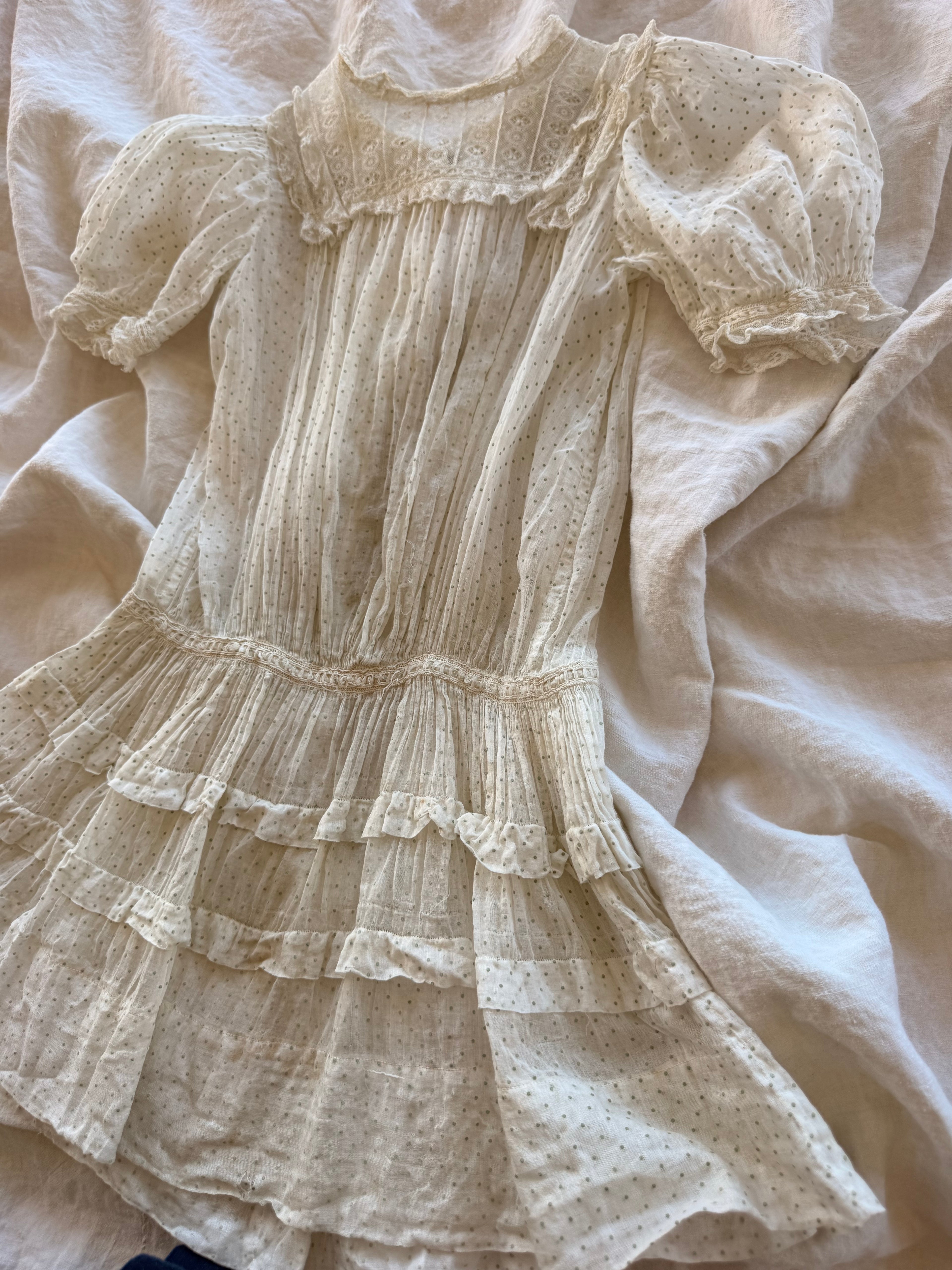 1900s mint green swiss dot dress