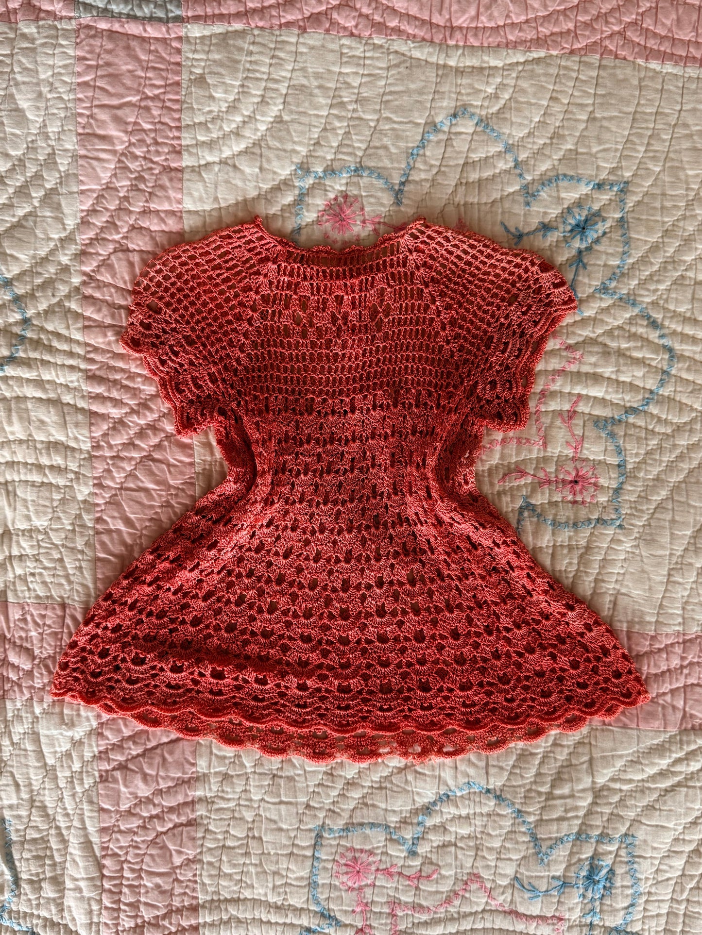 1940s crochet silk baby dress