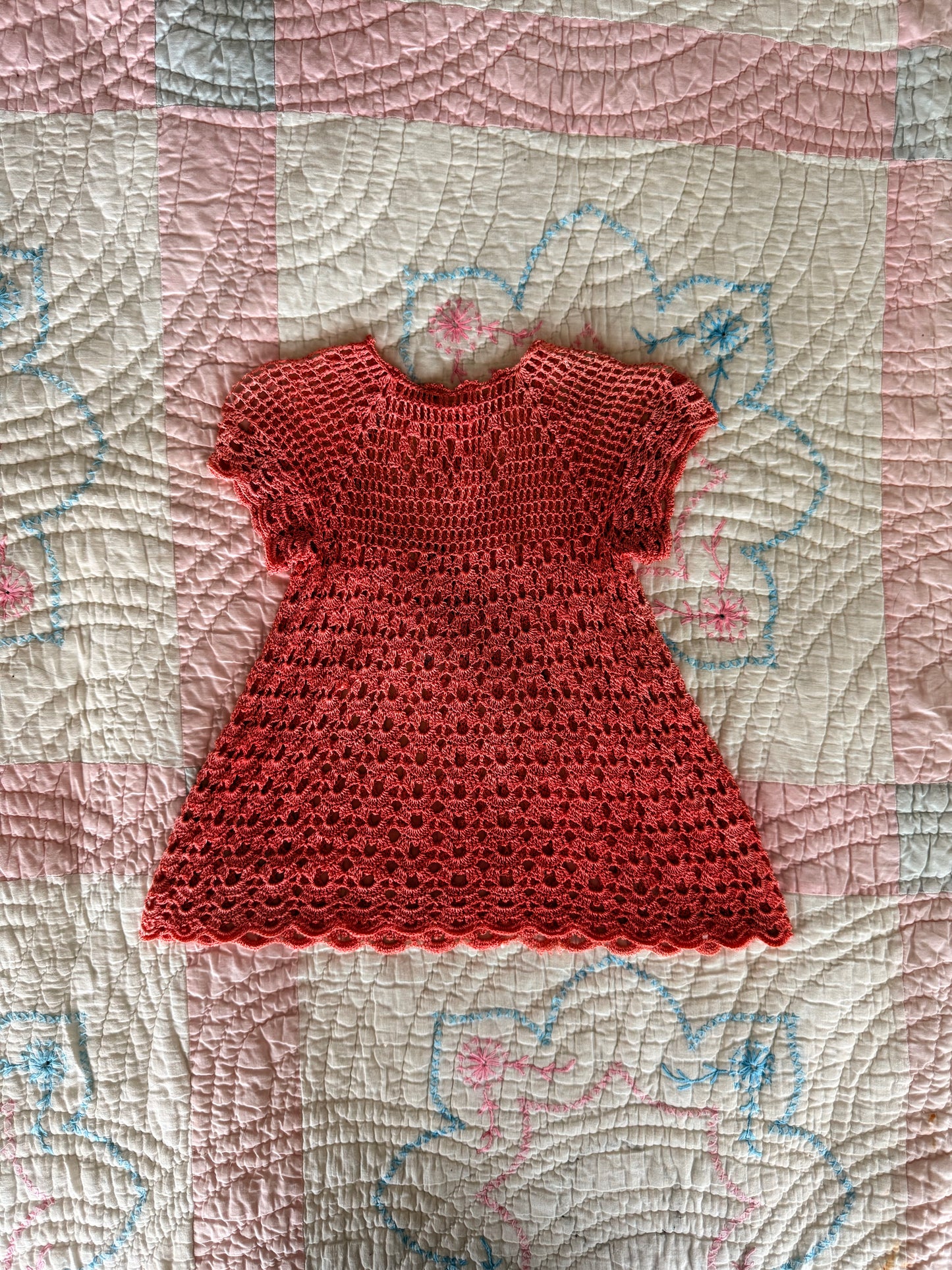 1940s crochet silk baby dress