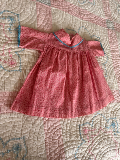 1910's cinnamon pink calico baby dress