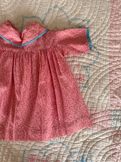 1910's cinnamon pink calico baby dress