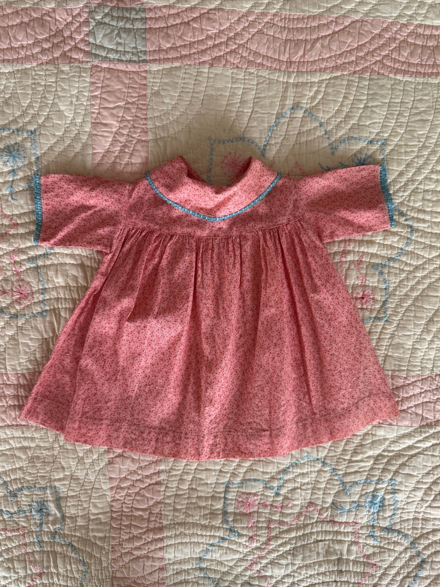 1910's cinnamon pink calico baby dress