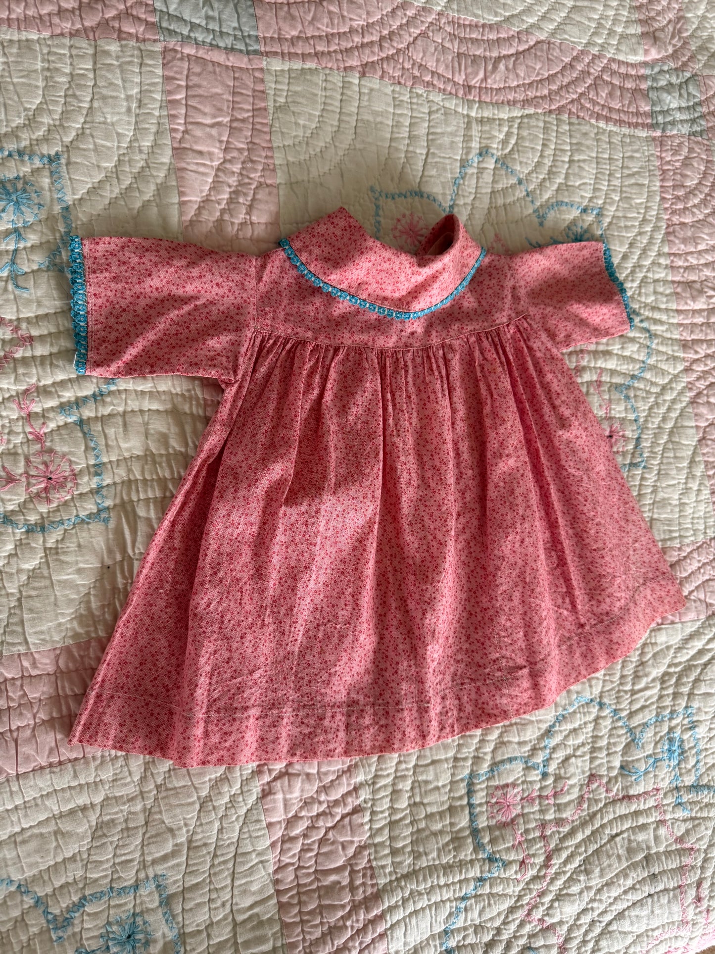 1910's cinnamon pink calico baby dress