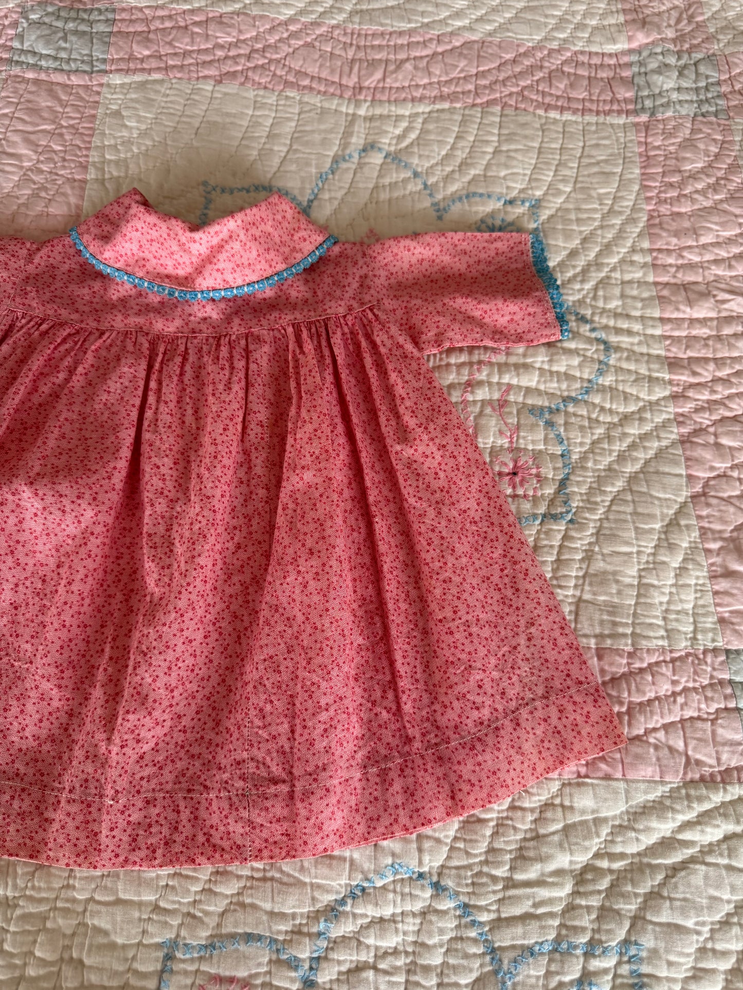 1910's cinnamon pink calico baby dress