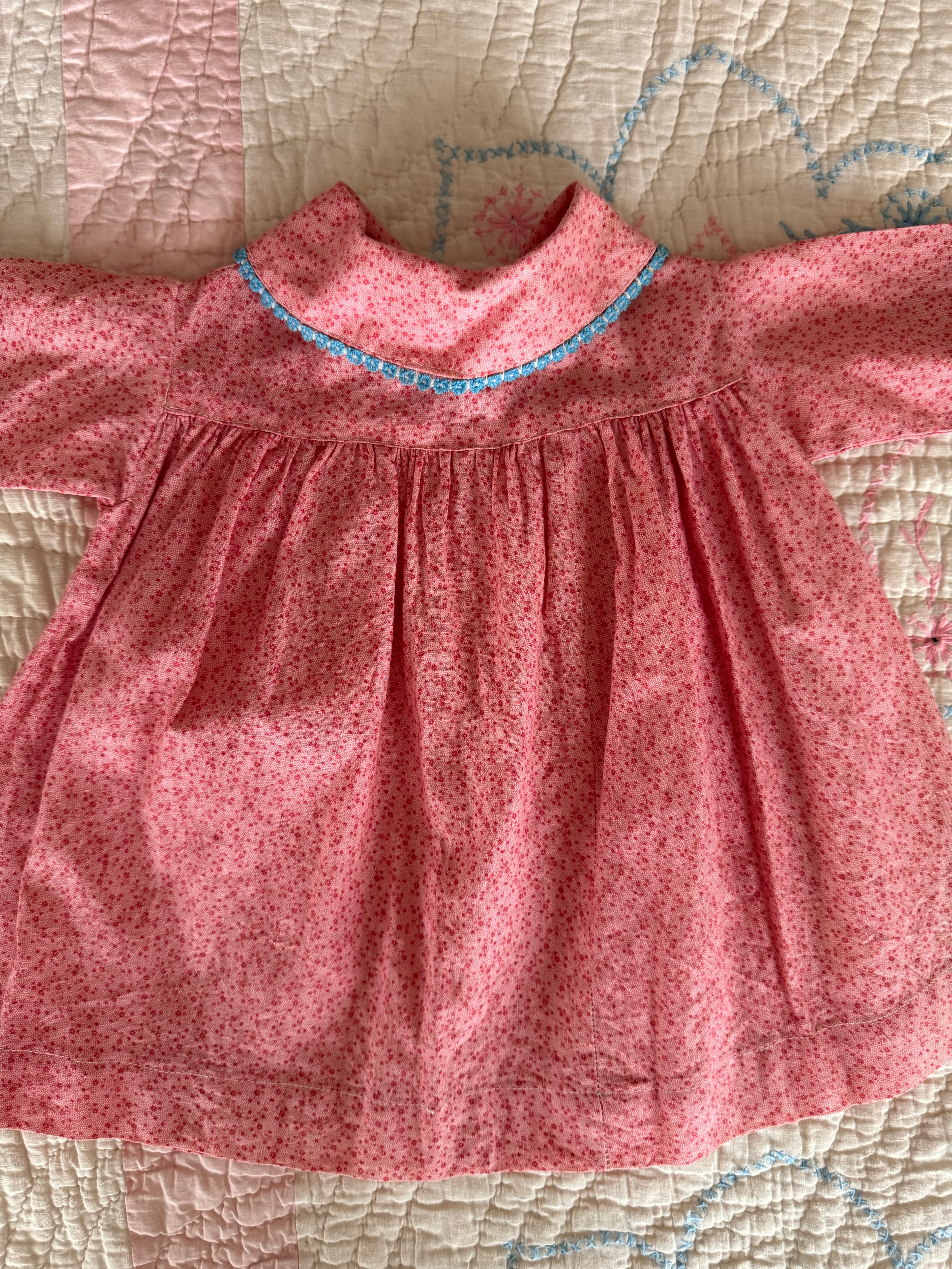 1910's cinnamon pink calico baby dress