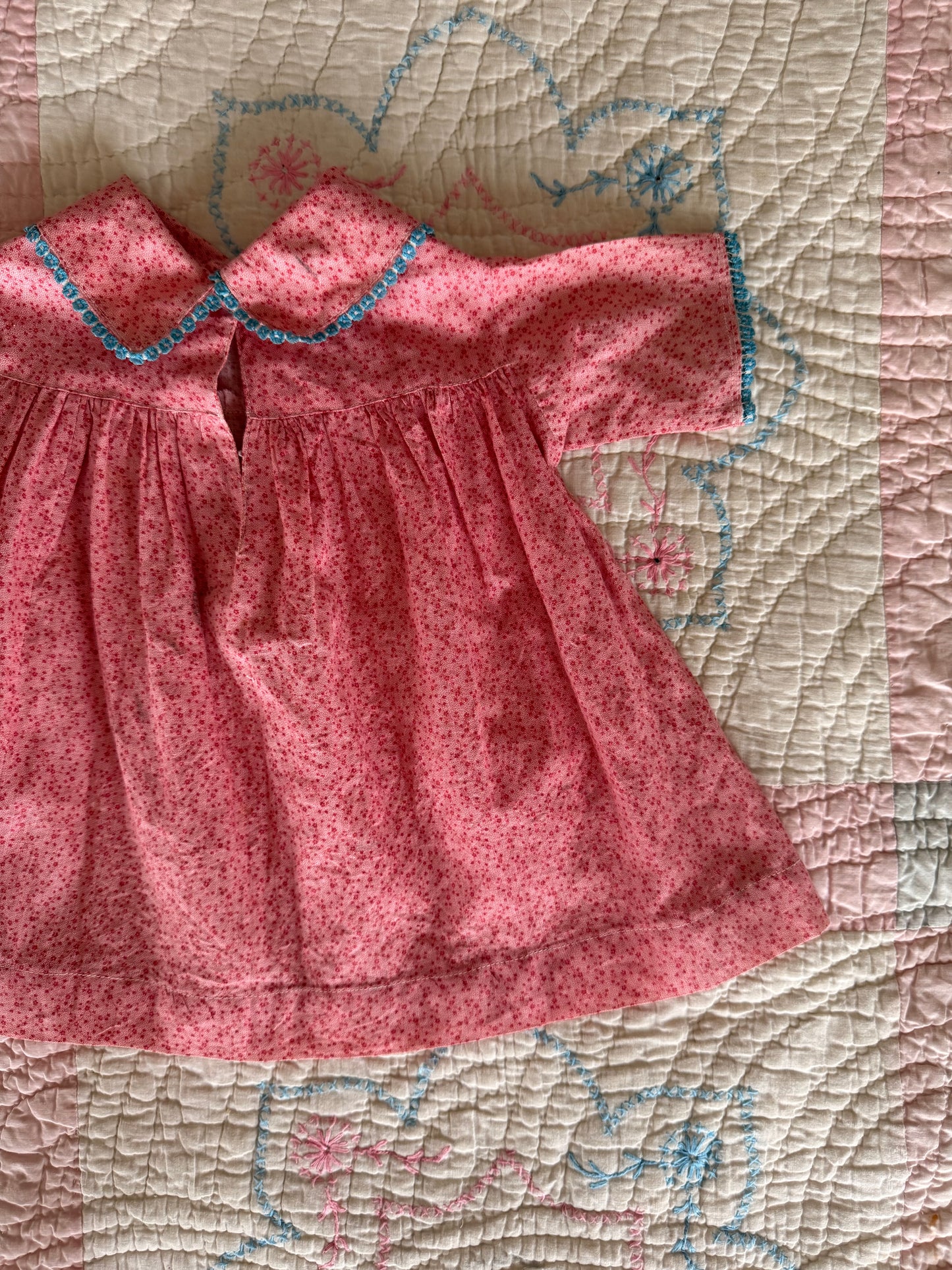 1910's cinnamon pink calico baby dress