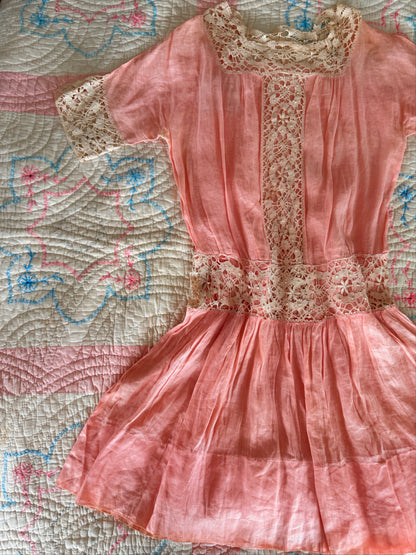 1920s pink lace panel dress