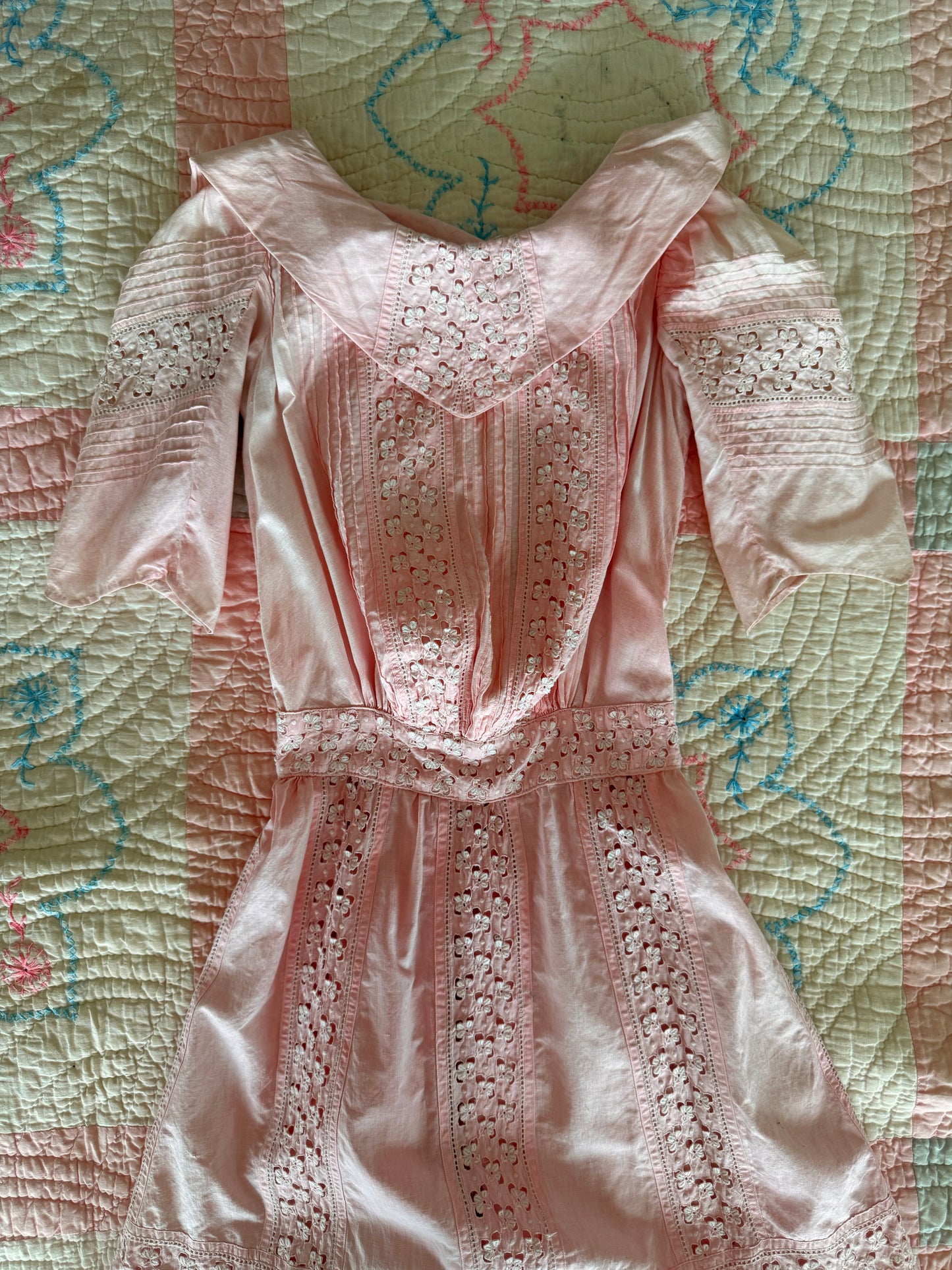 1910s pink eyelet dress