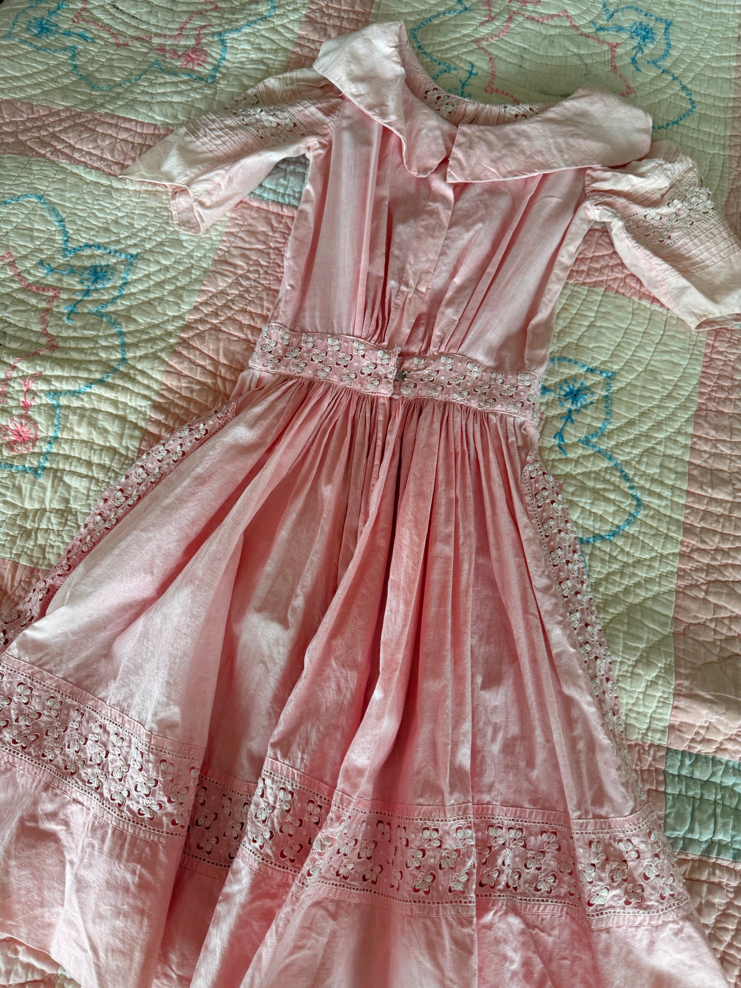 1910s pink eyelet dress