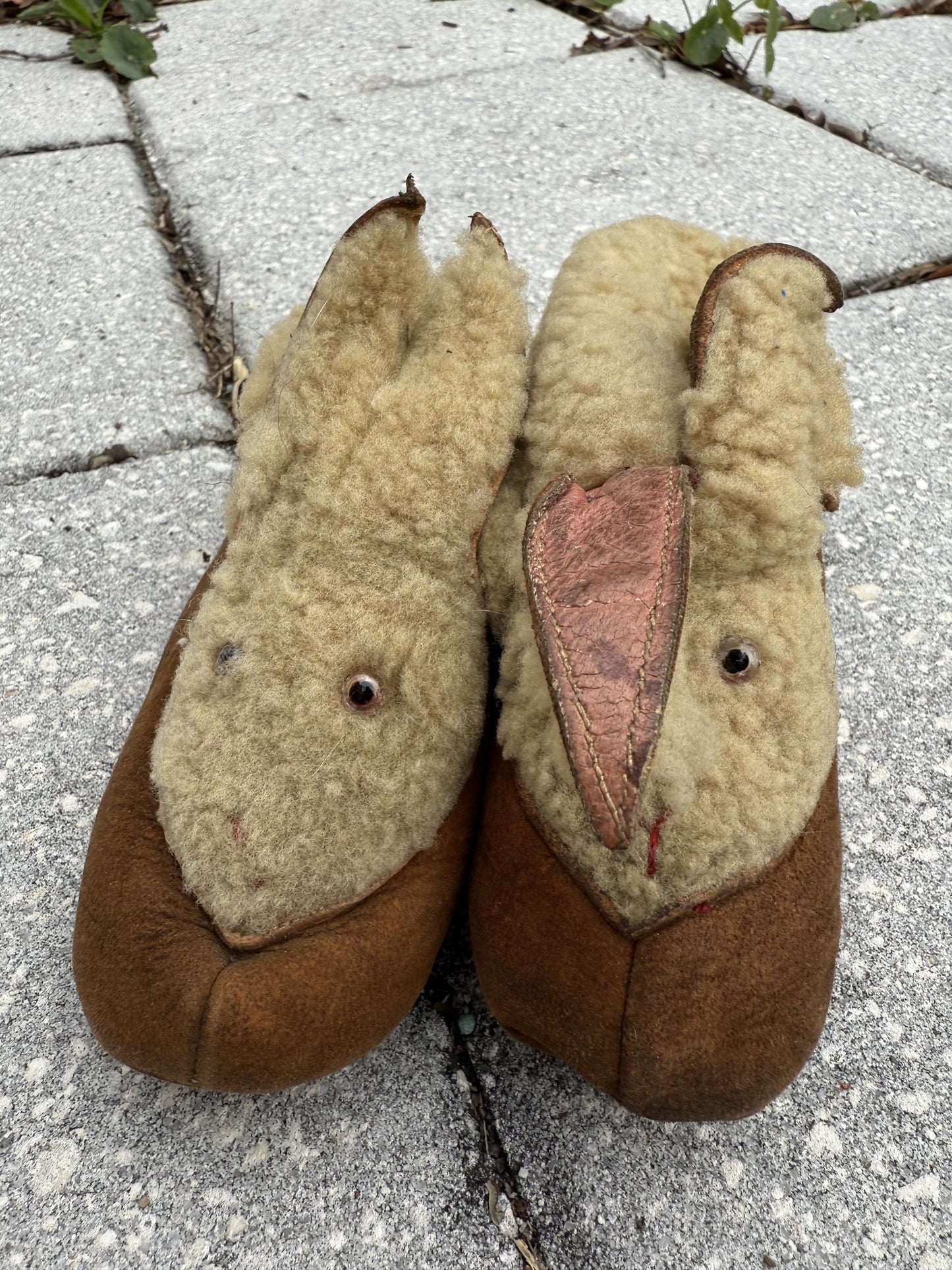 1940s lambskin bunny slippers