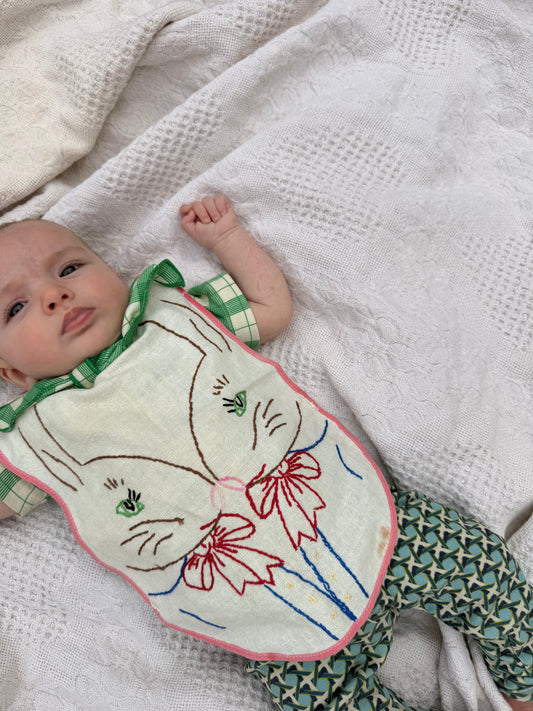 1950s embroidered bunny bib