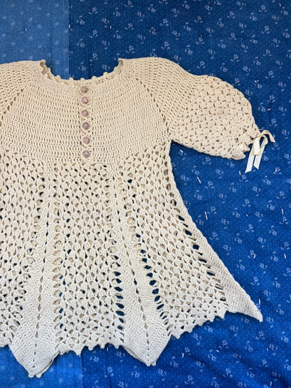 1930s butter yellow crochet dress