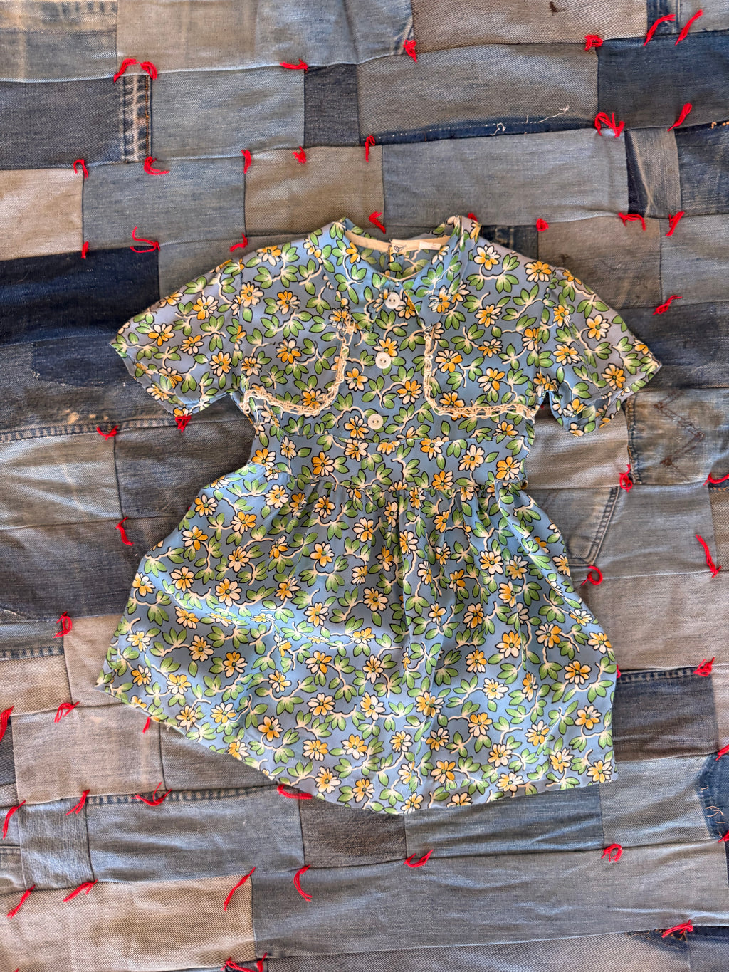 1940s blue rayon flower dress