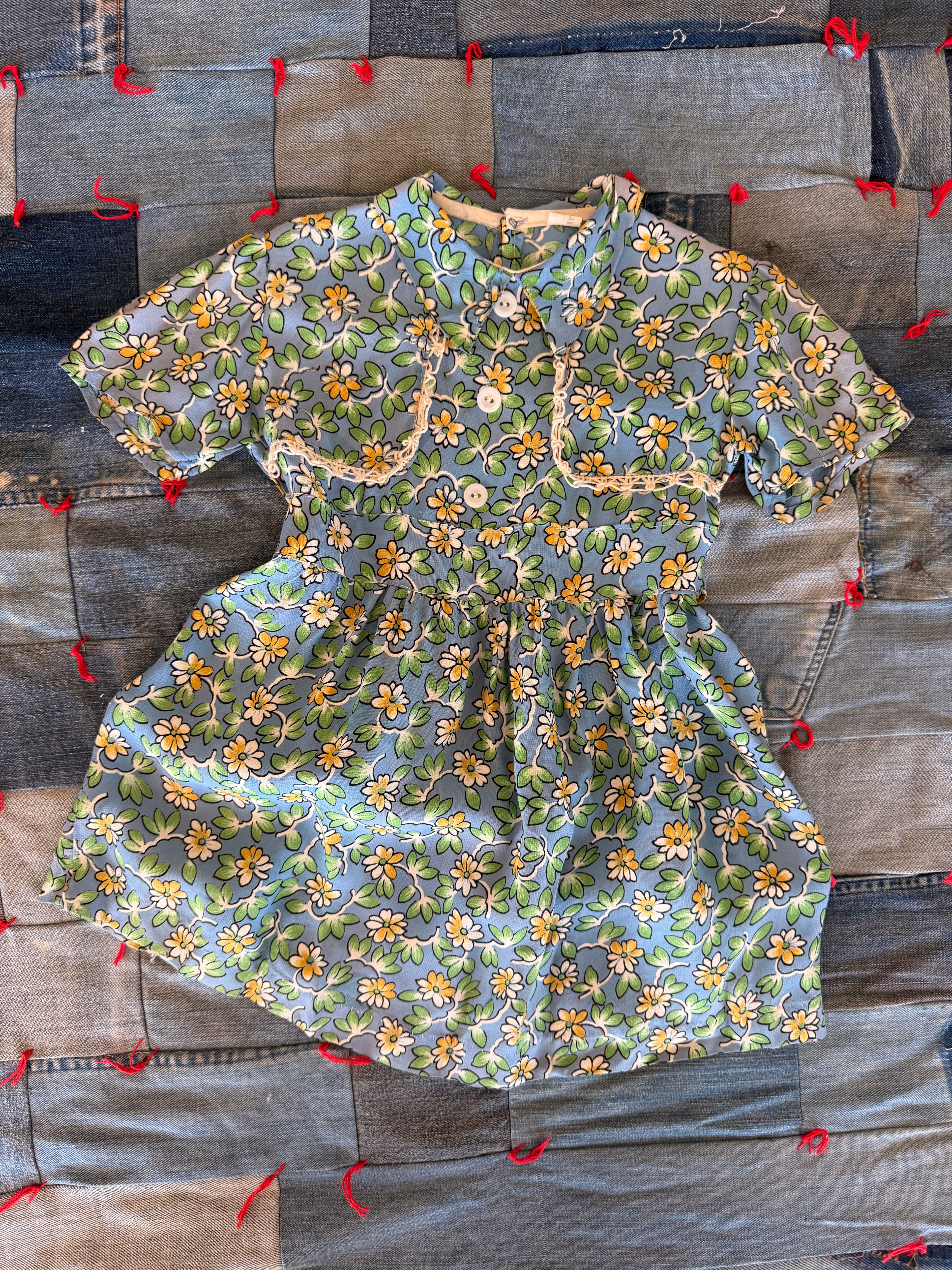 1940s blue rayon flower dress