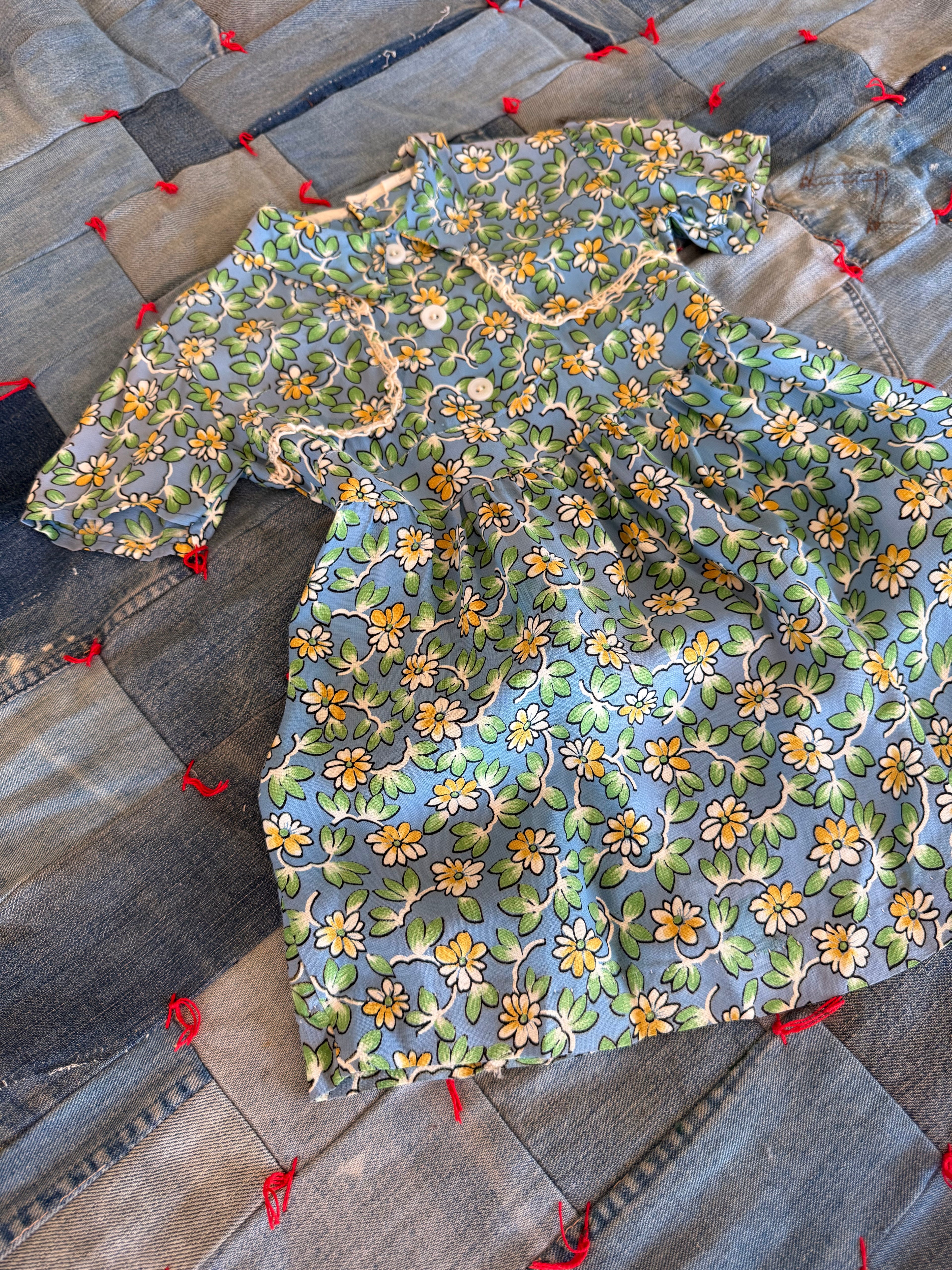 1940s blue rayon flower dress