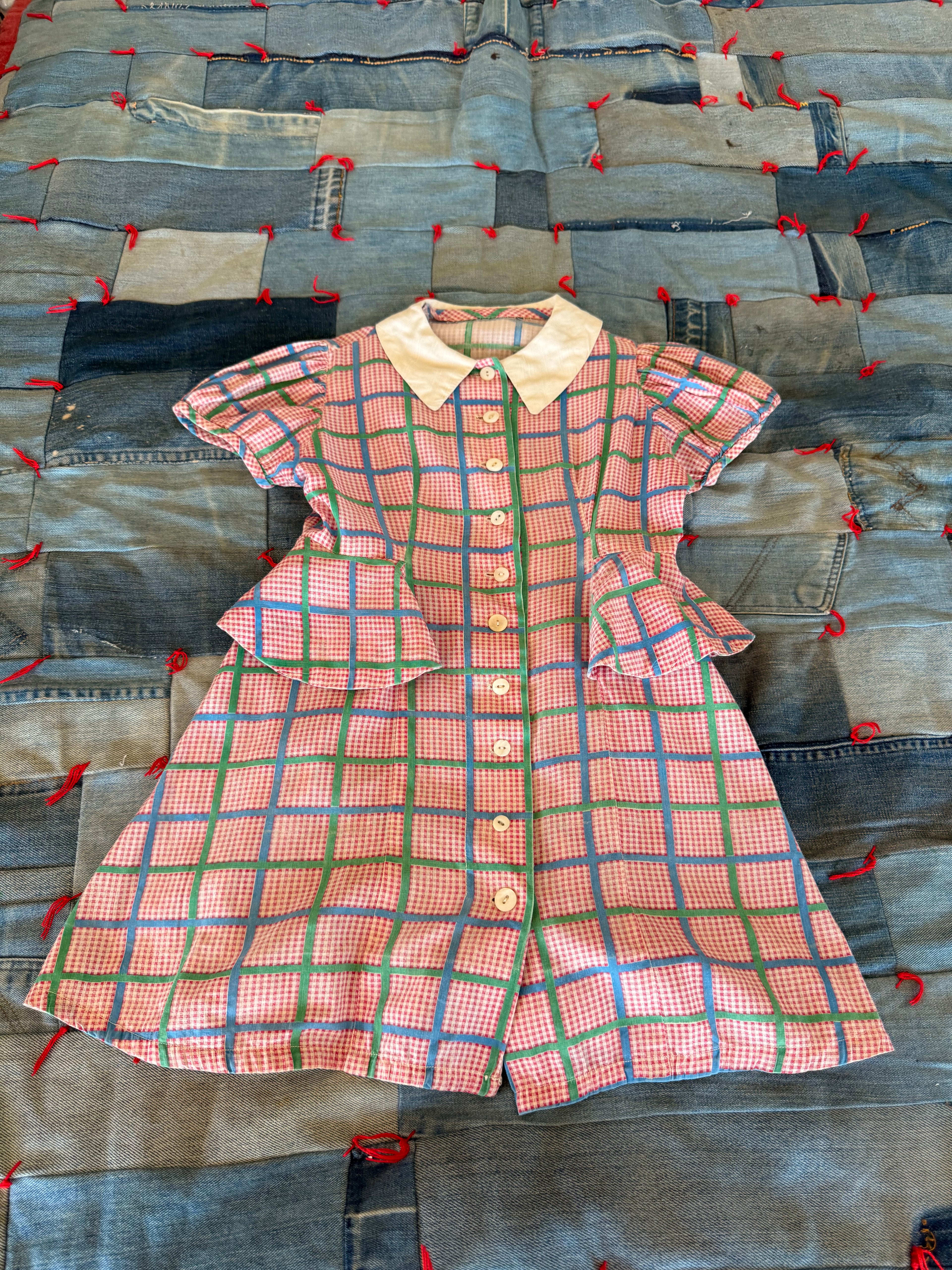 1940s plaid flutter waist dress