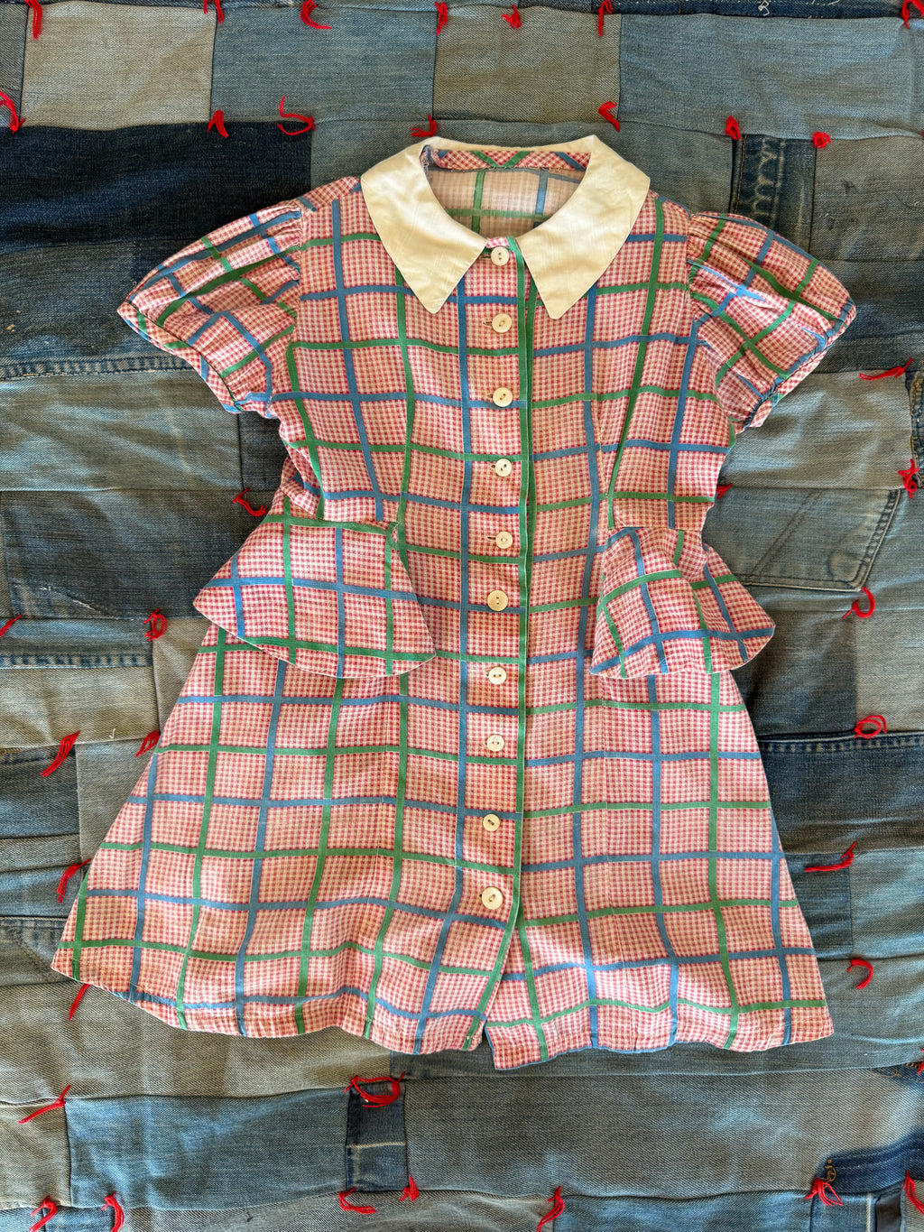 1940s plaid flutter waist dress