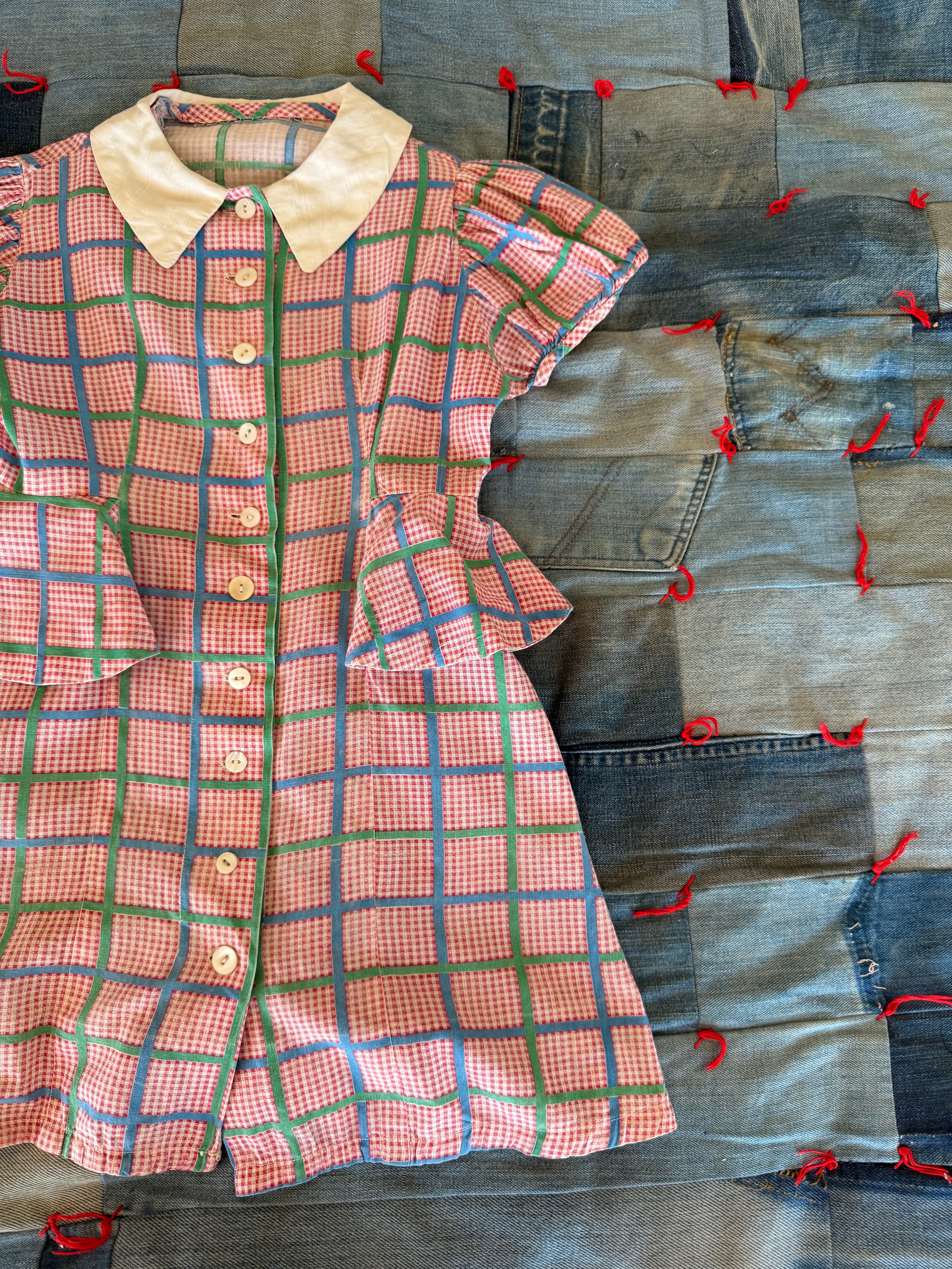 1940s plaid flutter waist dress