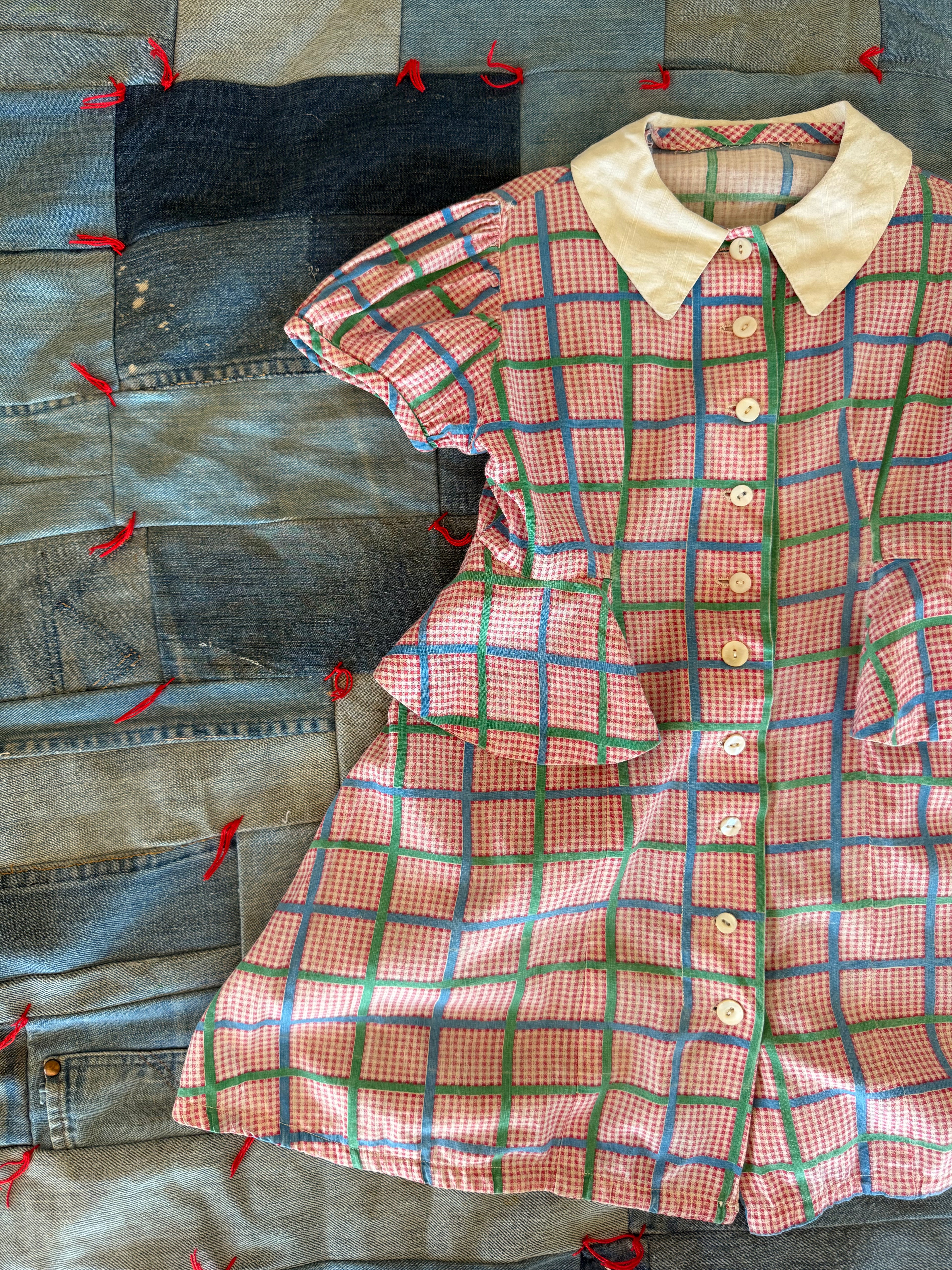 1940s plaid flutter waist dress