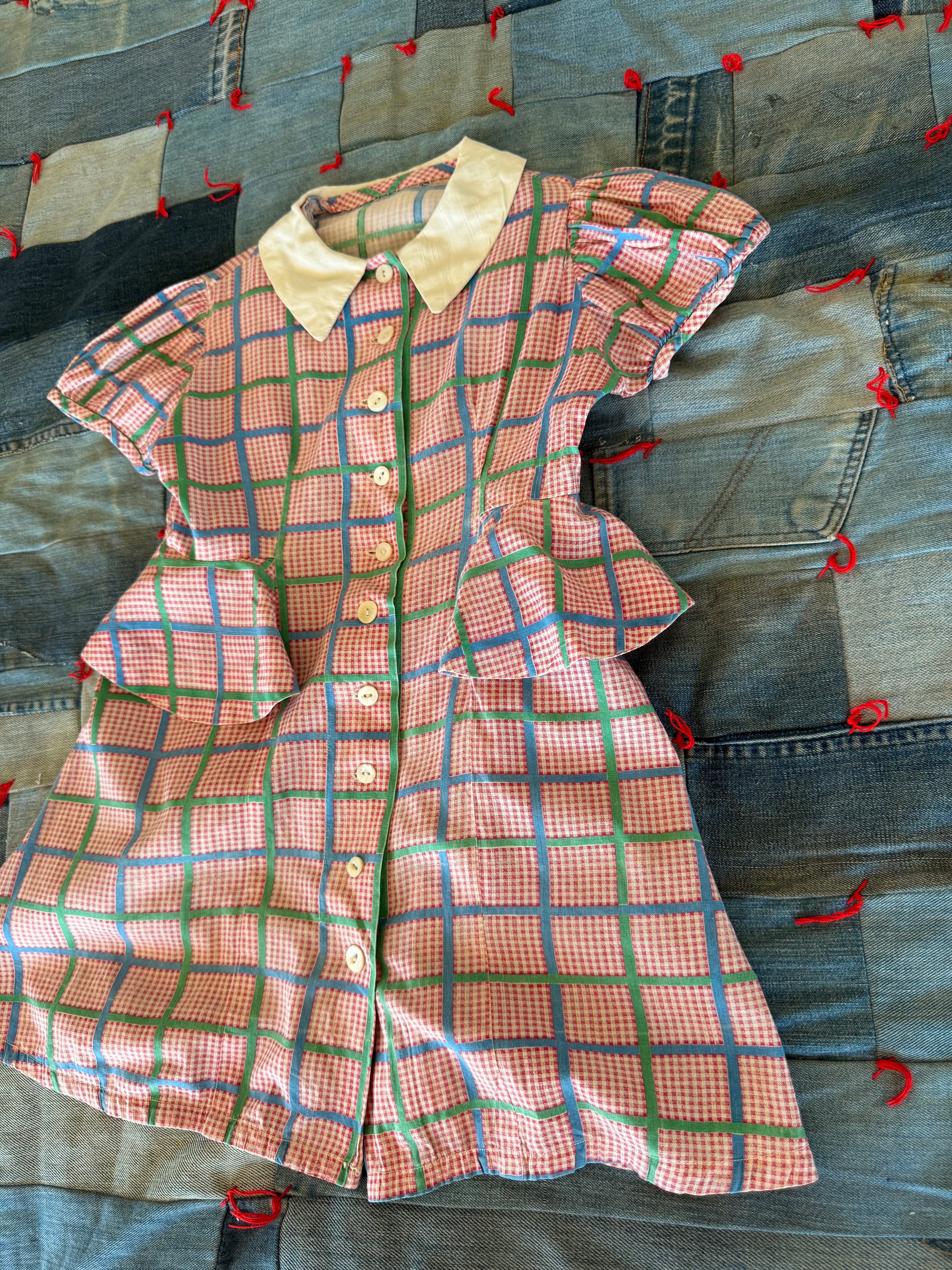 1940s plaid flutter waist dress
