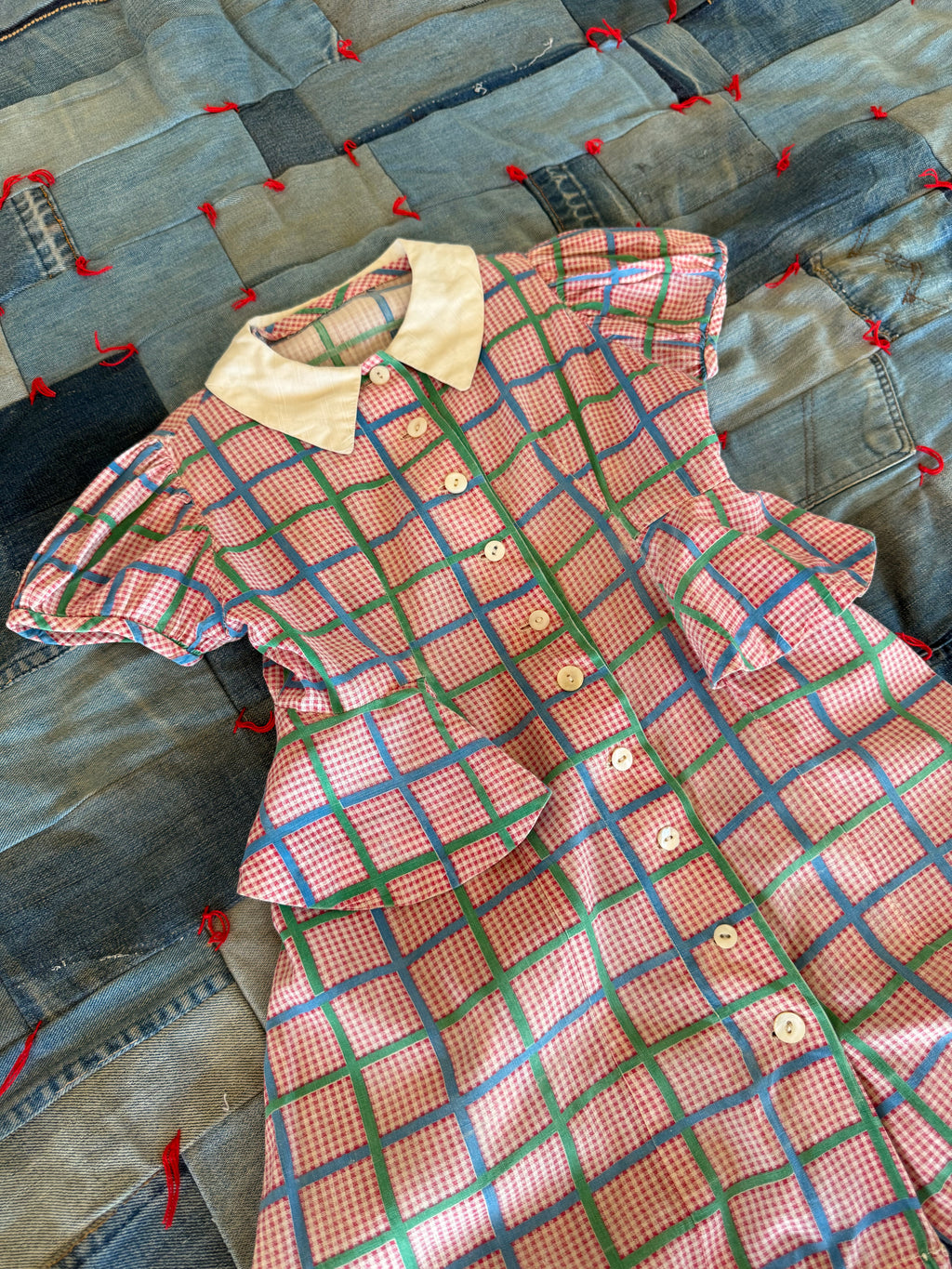 1940s plaid flutter waist dress