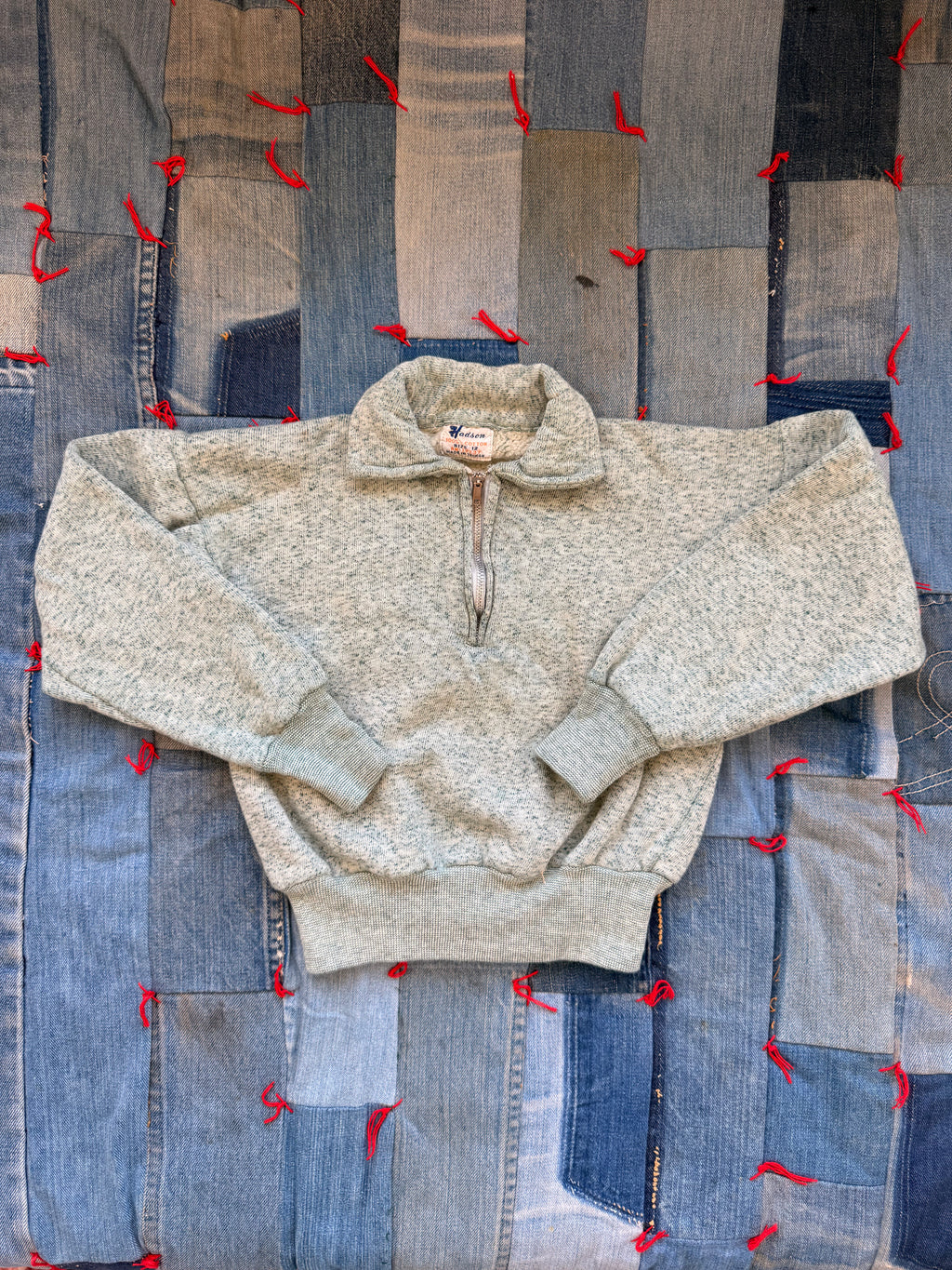 1950s heather green 1/4 zip sweatshirt