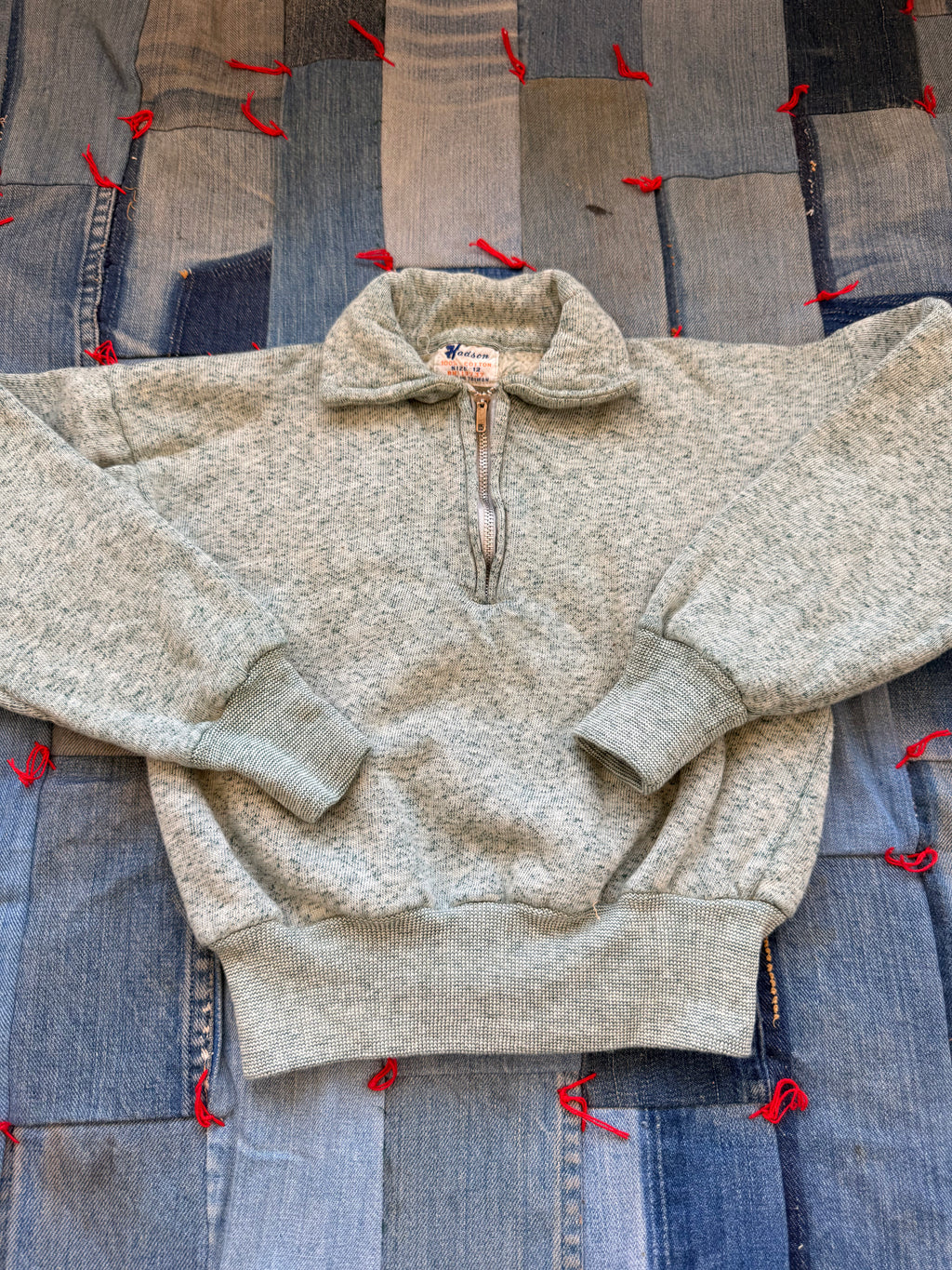 1950s heather green 1/4 zip sweatshirt